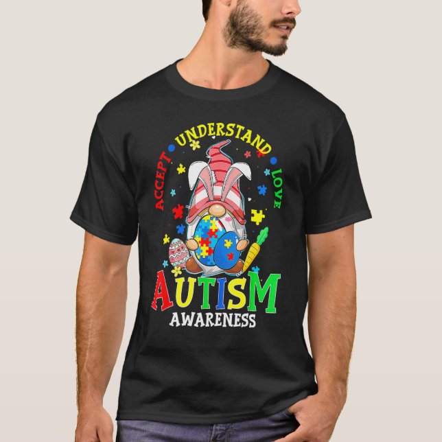 Acceptera Kärlek Gnome Autism Awareness Öster T Shirt (Framsida)