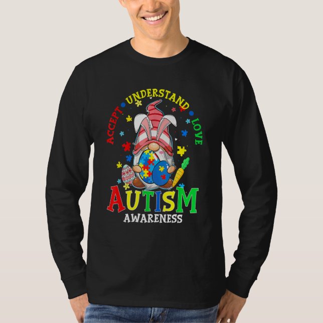 Acceptera Kärlek Gnome Autism Awareness Öster T Shirt (Framsida)