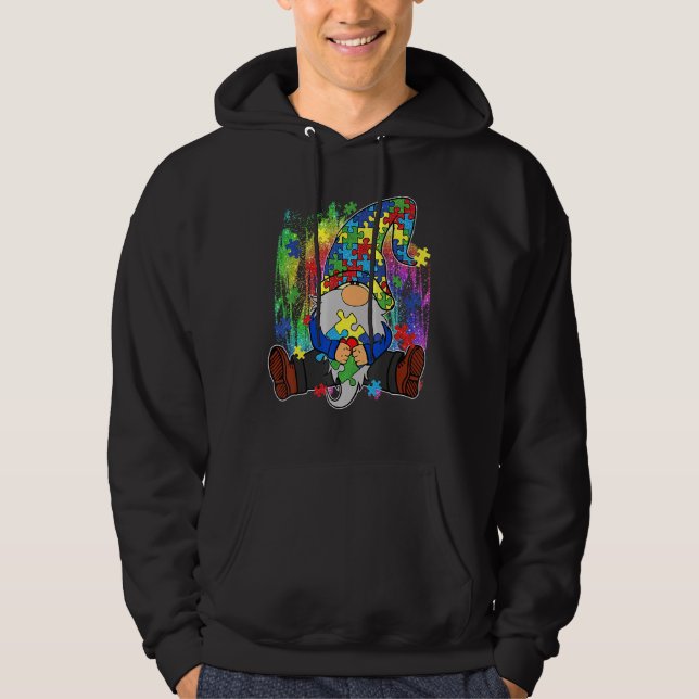 Acceptera Kärlek Gnome Puzzle Delar Autism Hoodie (Framsida)