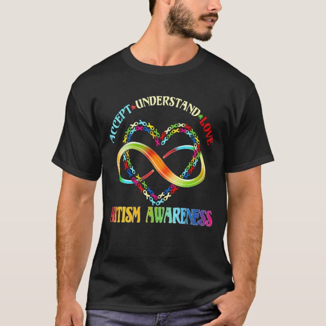 Acceptera Kärlek Heart Infinity Autism Medveten T Shirt (Framsida)