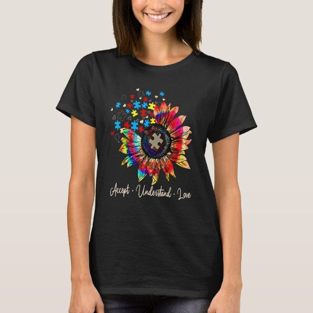 Acceptera Kärlek Solrossenpuzzle Autism Awa T Shirt (Framsida)