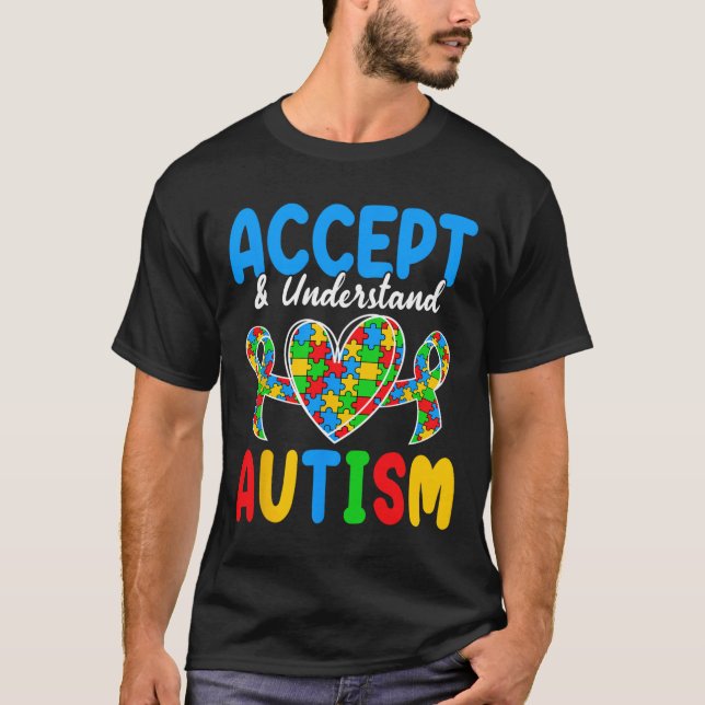 Acceptera och förstå autismdagen t shirt (Framsida)