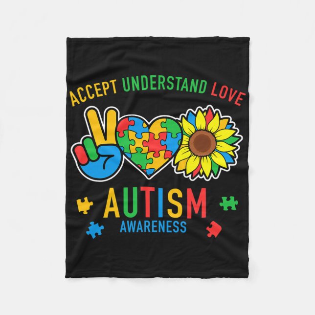 Acceptera Solrosmedvetandet om Kärlek Autism Fleecefilt (Framsidan)