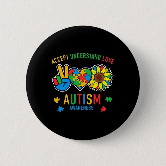 Acceptera Solrosmedvetandet om Kärlek Autism Knapp (Framsida)