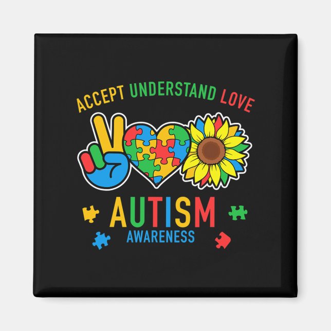 Acceptera Solrosmedvetandet om Kärlek Autism Magnet (Framsidan)