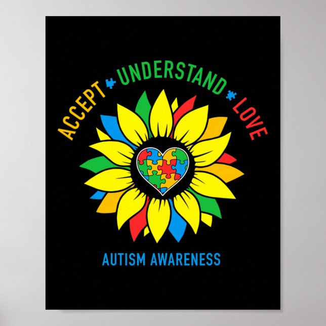 Acceptera Solrosmedvetandet om Kärlek Autism Poster (Framsidan)