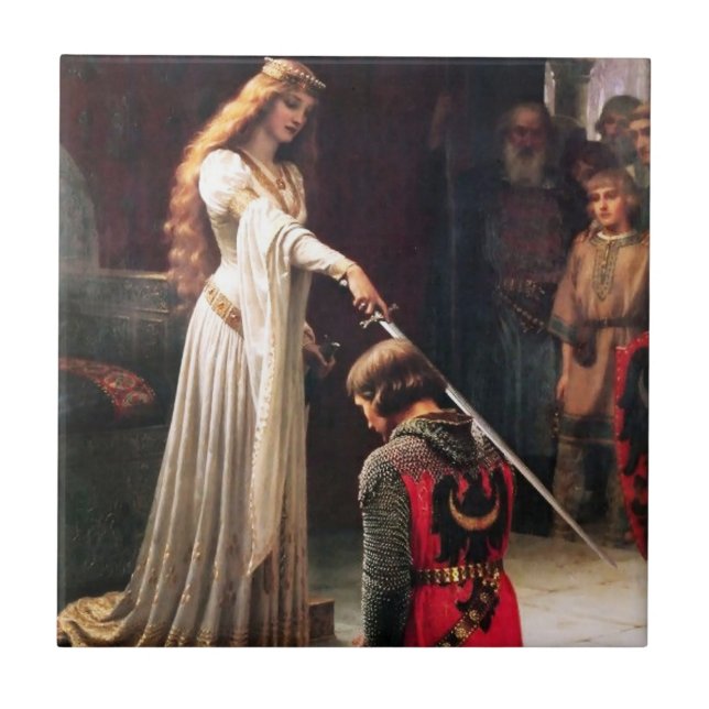 "Accolade" medeltida målning av Edmund Blair L Kakelplatta (Framsidan)