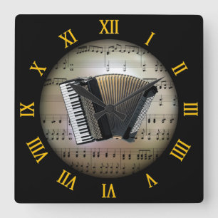 Accordion ~ Bakgrund "Musical Planet" * ~ Fyrkantig Klocka