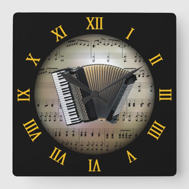 Accordion ~ Bakgrund "Musical Planet" * ~ Fyrkantig Klocka (Framsida)