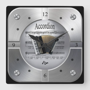 Accordion ~ Lakan Music ~ Brushed Silver Färg ~ Fyrkantig Klocka