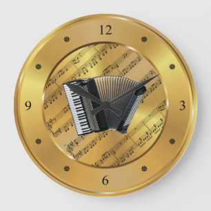 Accordion~Lakan Music~Guld Background~Unique~ Stor Klocka