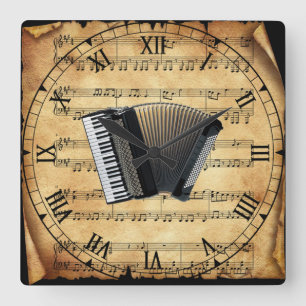 Accordion~Lakanens musikbakgrund i Vintage~Unik ~ Fyrkantig Klocka