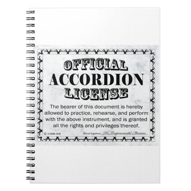 Accordion Licence Anteckningsbok (Framsidan)