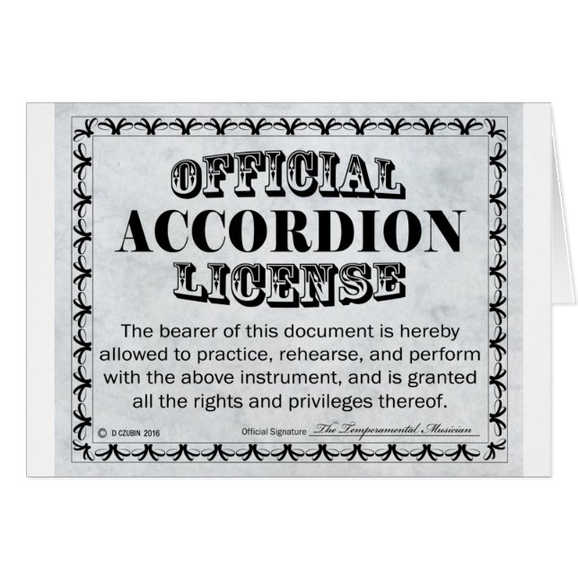 Accordion Licence Hälsningskort (Framsidan Horizontal)