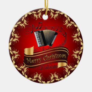 Accordion ~ Musical Rulla ~ God jul ~ * ~ Julgransprydnad Keramik