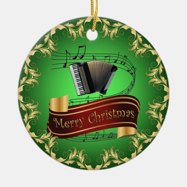Accordion ~ Musical Rulla ~ God jul ~ * ~ Julgransprydnad Keramik (Framsidan)