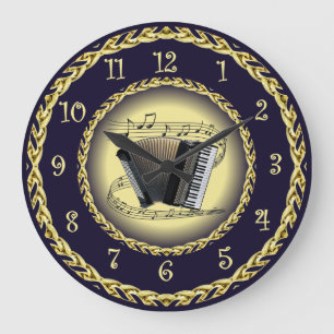 Accordion ~ Musical Rulla ~ Guld/Navy Blue ~ Stor Klocka