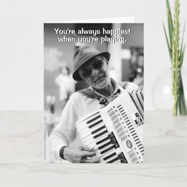 Accordion Player Accordionist som dricker födelsed Kort (Framsida)