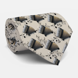 Accordion Player Music Necktie Guld Black White Slips