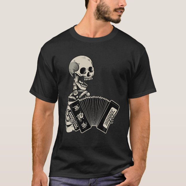 Accordion Player Retro Skull Skeleton Accordionist T Shirt (Framsida)