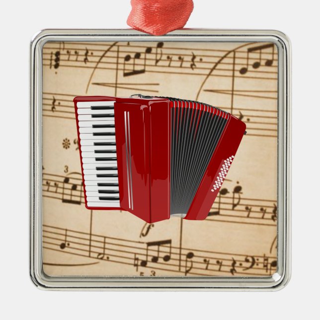 Accordion: Red Accordion, populär design, Julgransprydnad Metall (Framsidan)