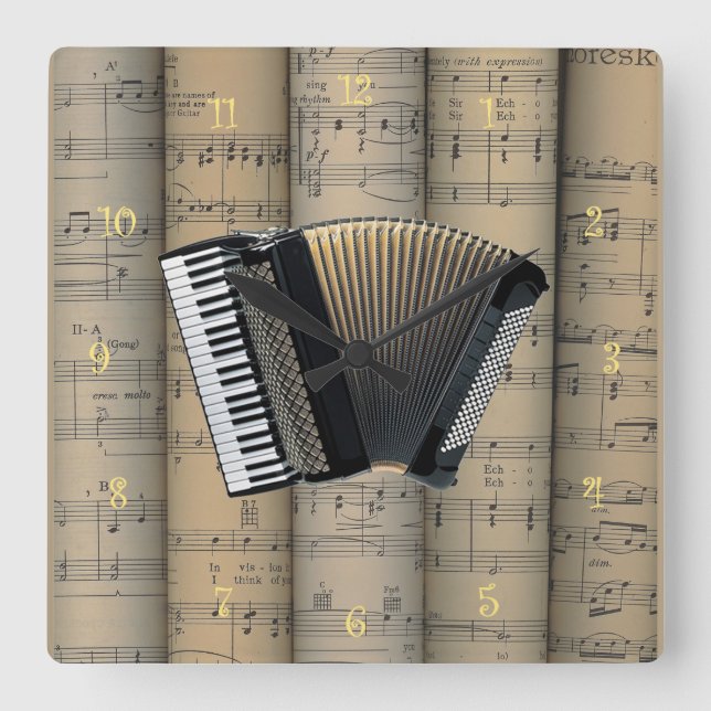 Accordion ~ Rolled Lakan Music Background ~ Music Fyrkantig Klocka (Framsida)