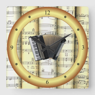 Accordion ~ Rolled Lakan Music ~ Guld Ring ~ * ~ Fyrkantig Klocka