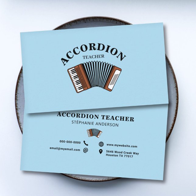 Accordion Teacher Blue Visitkort (Accordion Teacher Blue Business Card)
