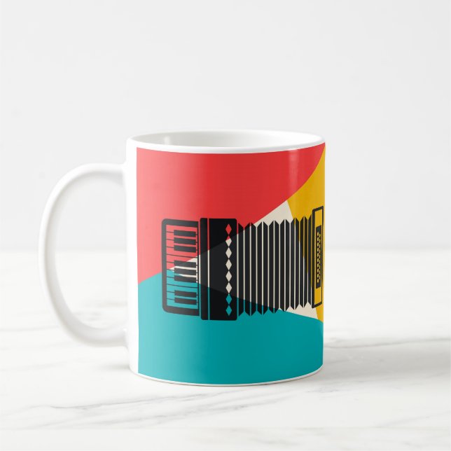 Accordion Tri-Färg - Turcoise Coral Guld Music Kaffemugg (Vänster)