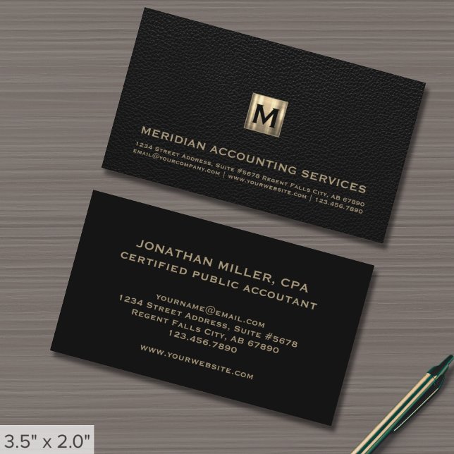 Accountant CPA Faux Black Leather Visitkort (Skapare uppladdad)