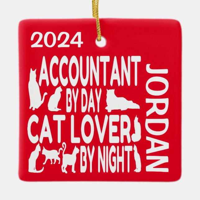 Accountant Kärlek Cats ANPASSNINGSBAR Julgransprydnad Keramik (Framsida)