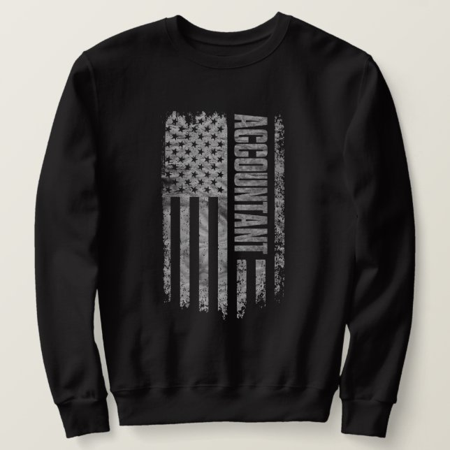 Accountant USA Flag Distressed design Lång Ärmad Tröja (Design framsida)