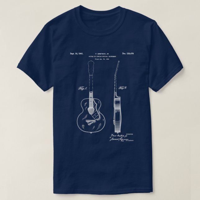 Accoustic Guitar Patent al Guitar Art Blueprint T Shirt (Design framsida)