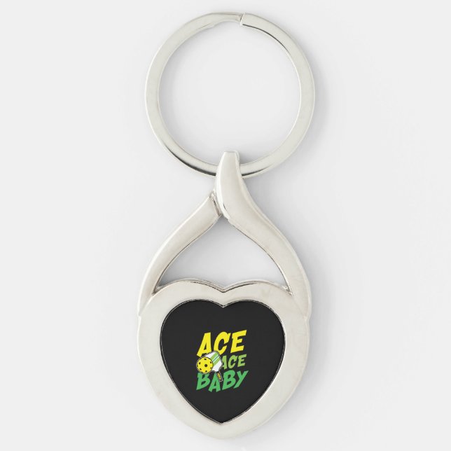 Ace ace baby för en Pickleball-spelare Twisted Heart Silverfärgad Nyckelring (Framsidan)
