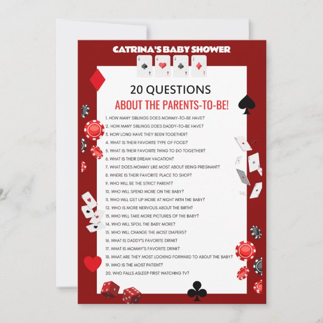 Ace Casino Baby Shower - Editable Namn, 5 x 7 Inbjudningar (Framsida)