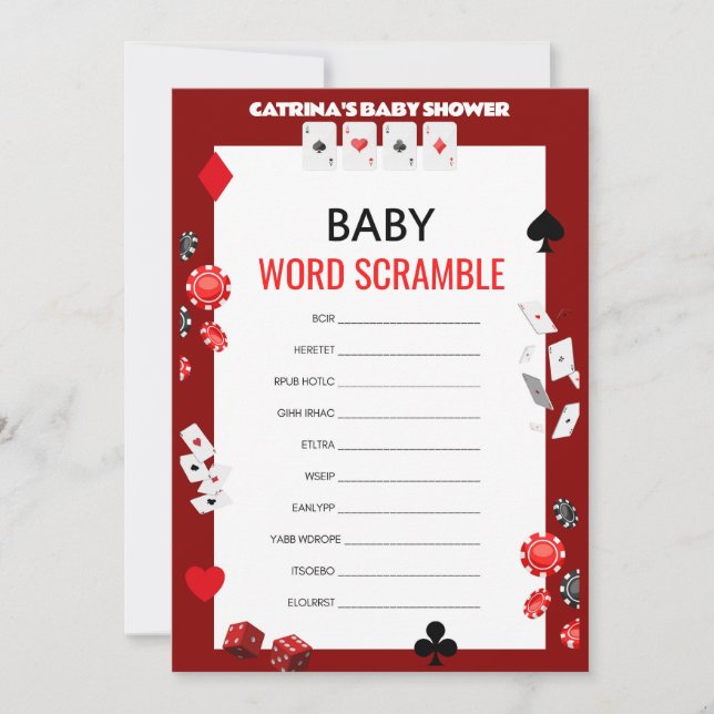 Ace Casino Baby Shower - Editable Namn, 5 x 7 Inbjudningar (Framsida)