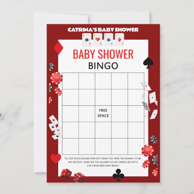Ace Casino Baby Shower - Editable Namn, 5 x 7 Inbjudningar (Framsida)