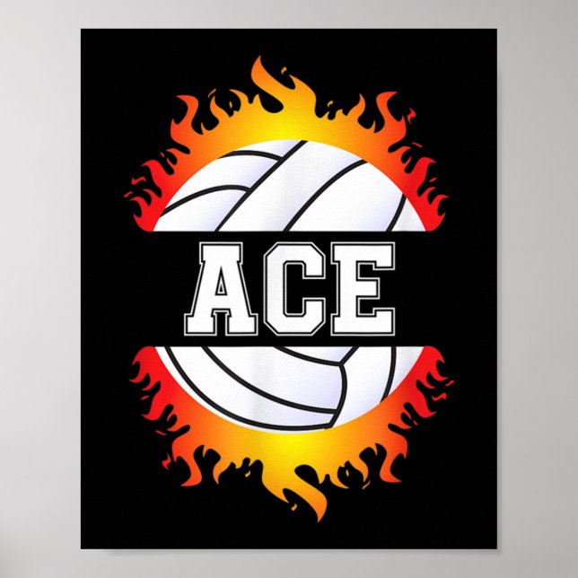 Ace Namn Volleyball Player Boys Boll och Net Sport Poster (Framsidan)