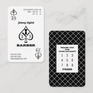 Ace of barbers black and white loyalty card visitkort