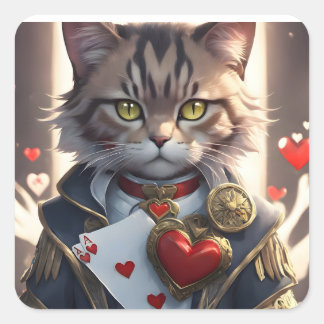 Ace of Hearts Cat Fyrkantigt Klistermärke