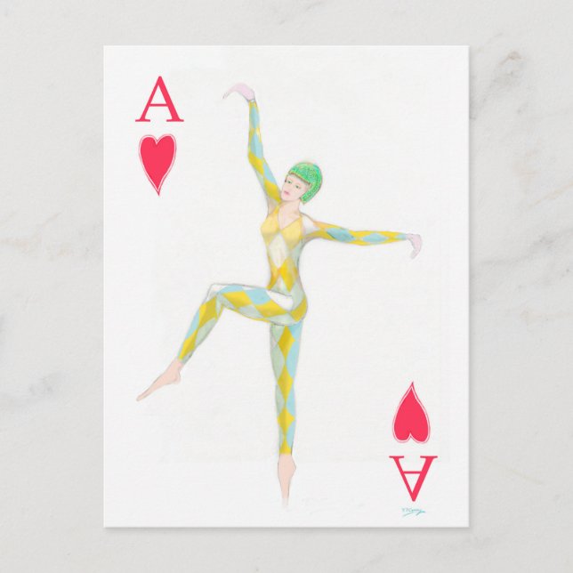 Ace of hearts design art retro harlequin vykort (Framsida)