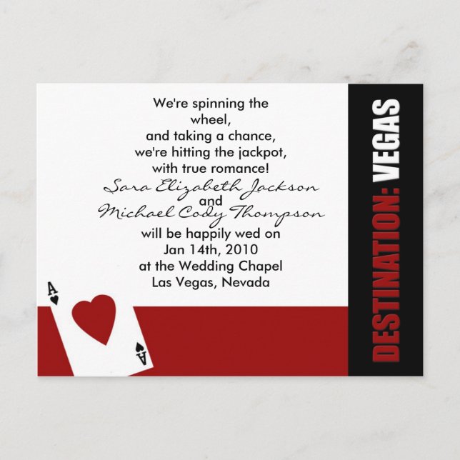 Ace of Hearts Destination Vegas bröllopsinbjudan Inbjudan Vykort (Framsida)