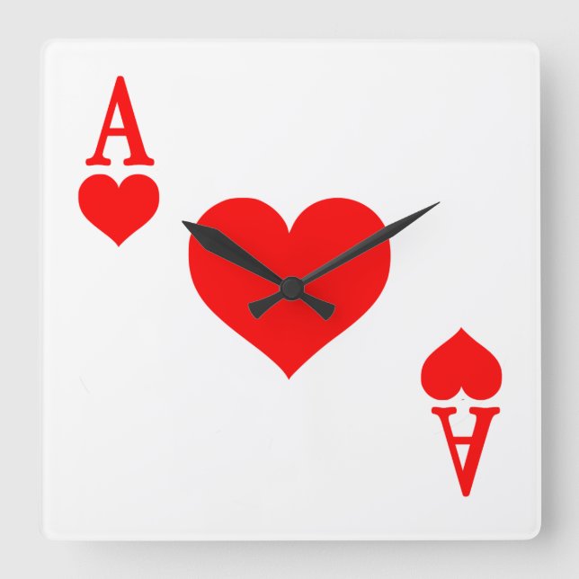Ace of Hearts Fyrkantig Klocka (Framsida)