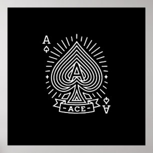 Ace of Spades - Monoline Sunburst Emblem Poster