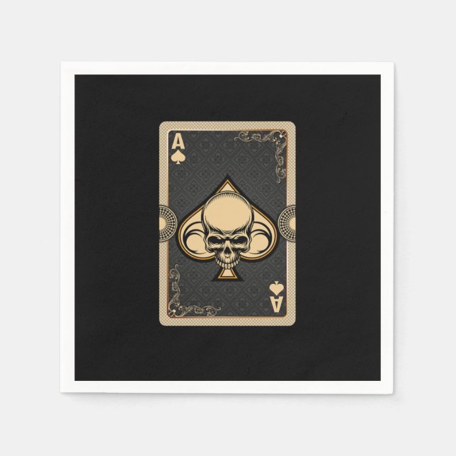Ace Spades Skull Cards Poker Casino Player Gamblin Pappersservett (Framsidan)