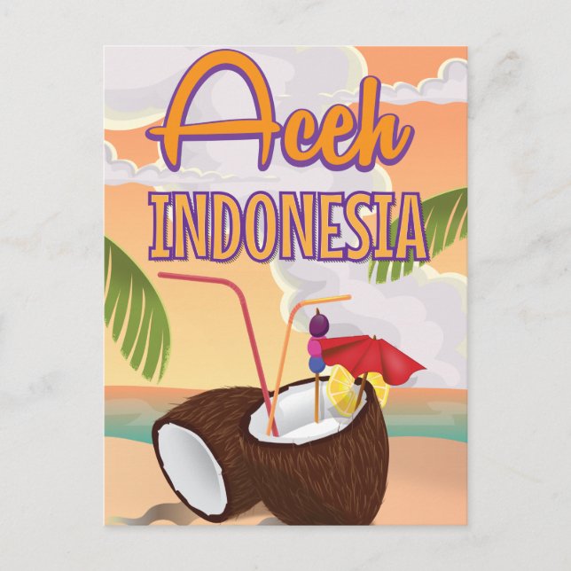 Aceh Indonesien vintage resematerialaffisch Vykort (Framsida)