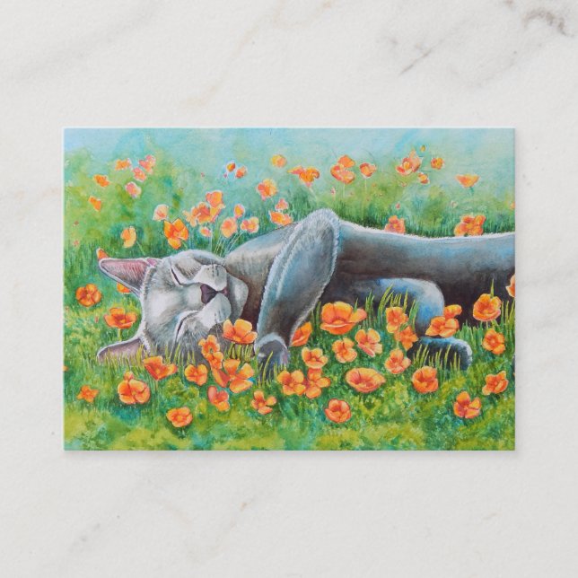 ACEO med Dubbla-sidig grått-Cat Visitkort (Framsida)