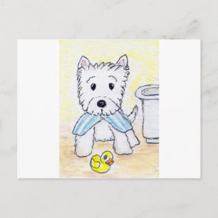 ACEO SKRIV WESTIE BATHTIME ORIGIANL VYKORT