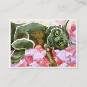 ACEO-utskrift vid sidan av Valentine Black Cat Dub Visitkort