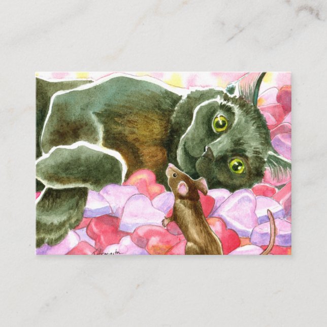 ACEO-utskrift vid sidan av Valentine Black Cat Dub Visitkort (Framsida)